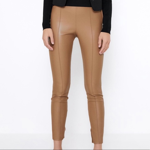 Zara Pants - Caramel faux stretch leather leggings